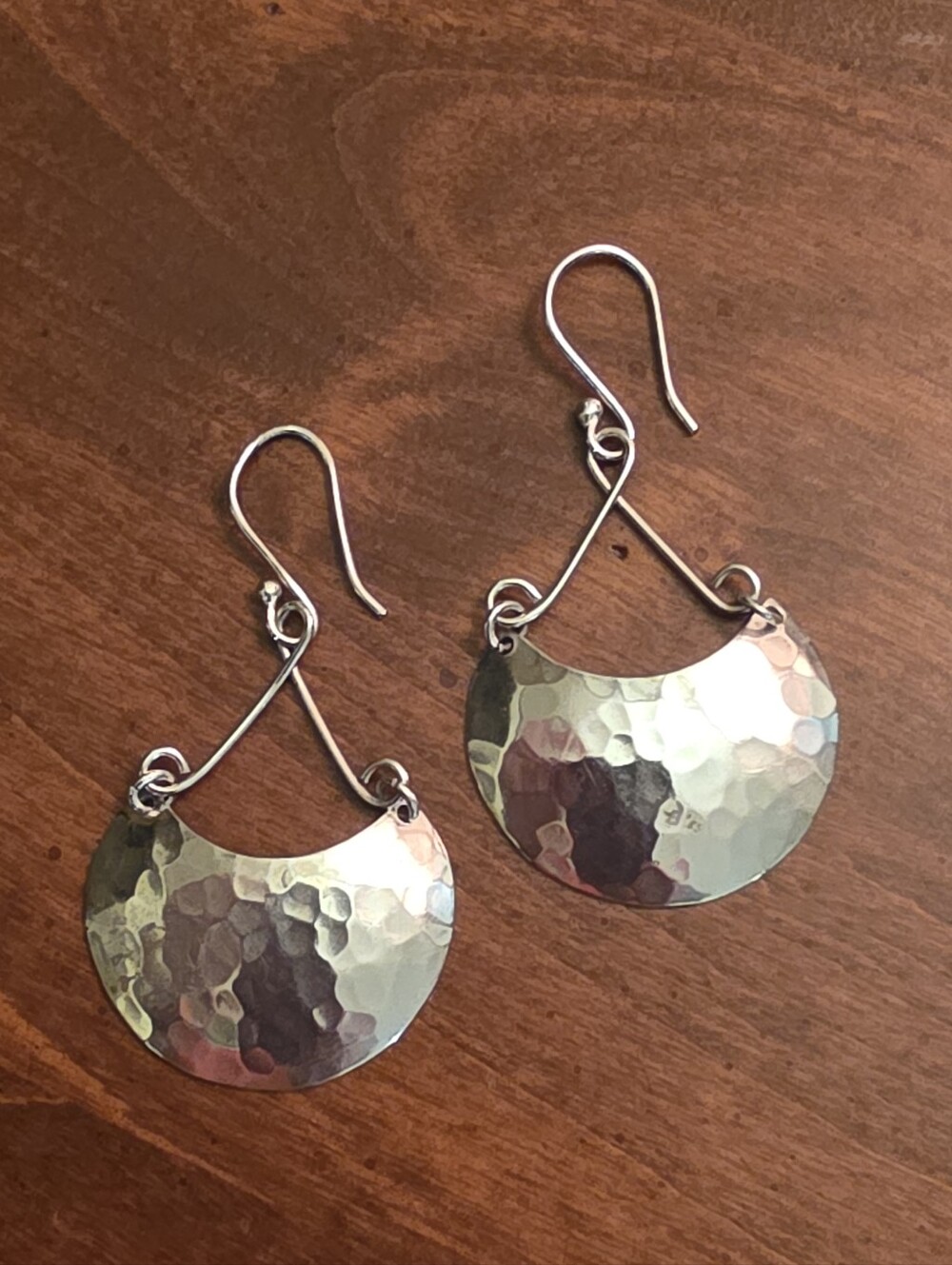 Hammered 925 Sterling Silver Crescent Drop Earrings - Women's Jewelry
